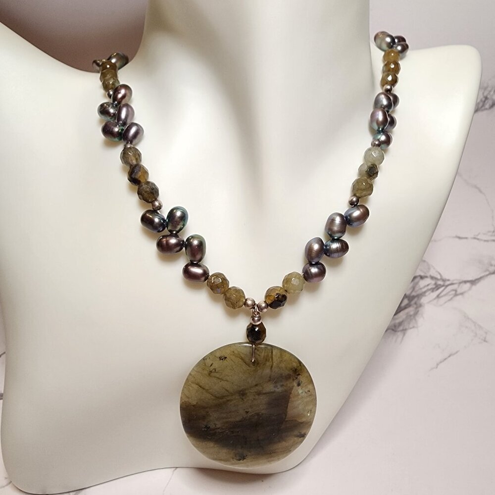 925 Silver Iridescent Pearl and Gemstone Necklace